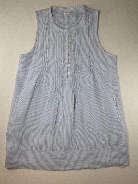 Faherty Blue and White 100% Linen Striped Sleeveless Tunic Dress XXL Pockets